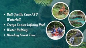 Bali Gorilla Cave ATV Waterfall, Cretya Sunset Infinity Pool & Water Rafting with Monkey Forest Tour